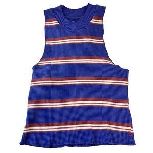 Urban Outfitters BDG Blue Striped Waffle Knit Tank Top Racerback - Size Medium